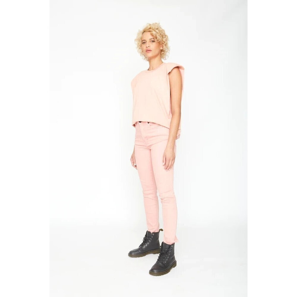 Free People x SANDRINE ROSE Women Petal Pink High Waisted Skinny Jeans